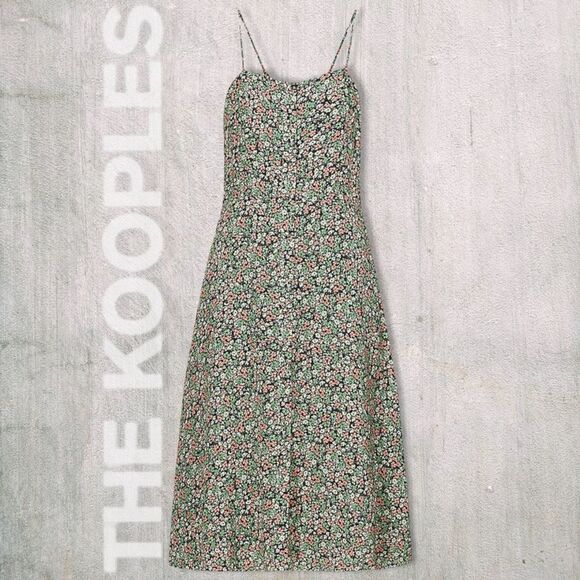 THE KOOPLES **NWT** Floral Print Spaghetti Strap Crepe Midi Dress - Picture 4 of 6